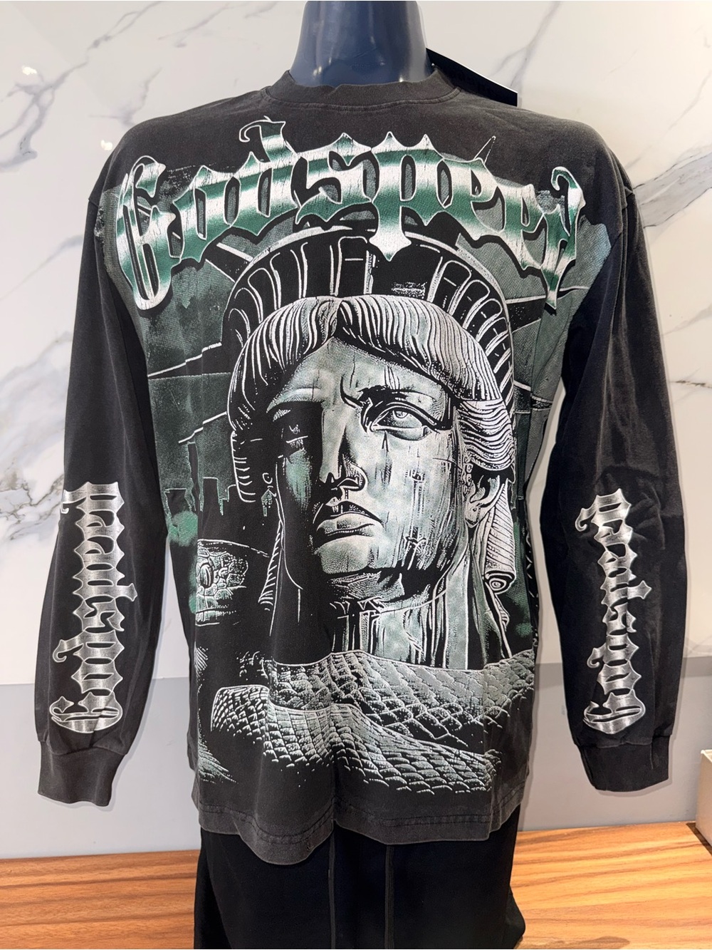 Godspeed Black & Teal Graphic Long-Sleeve Sweater